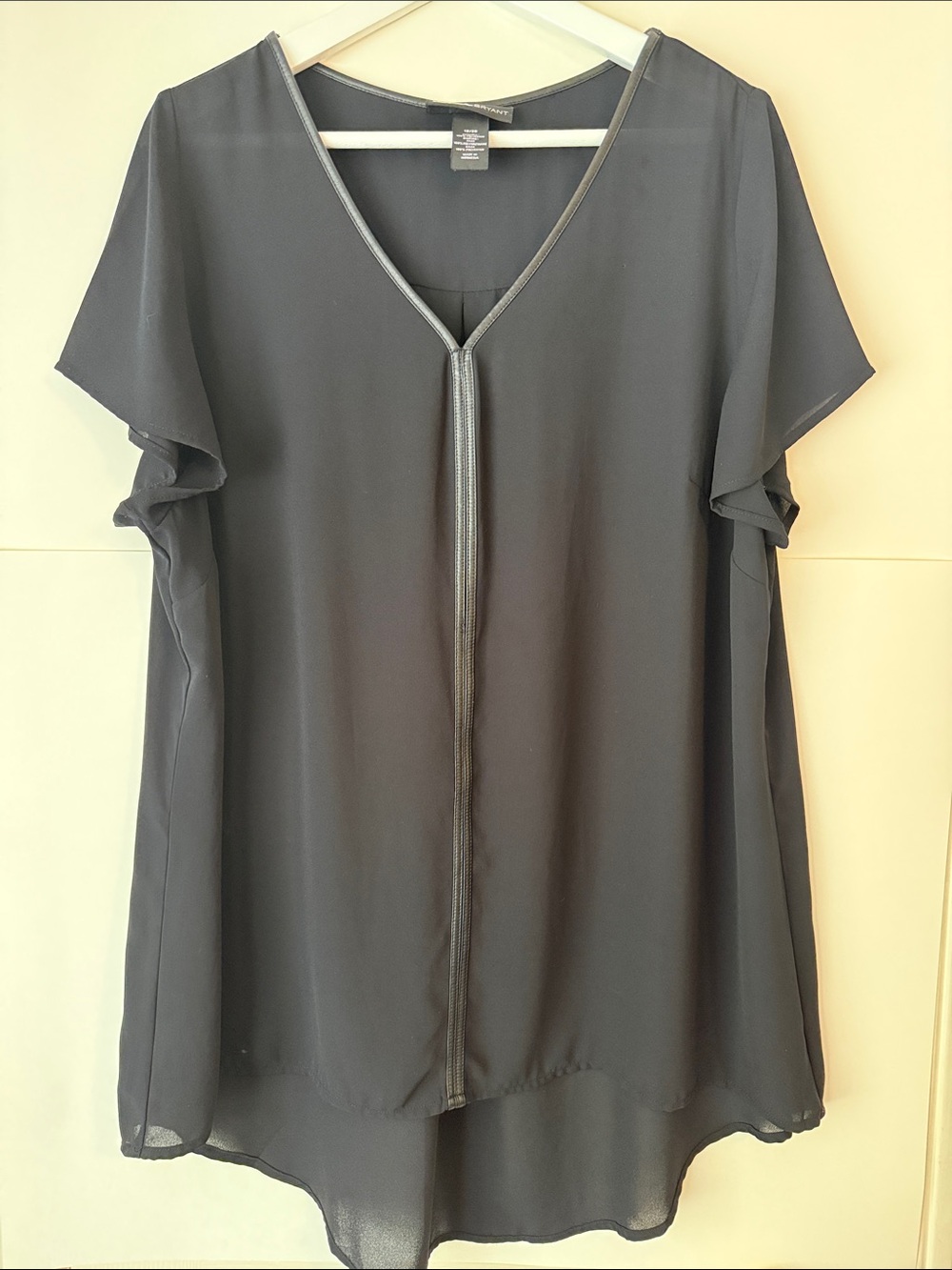 Lane Bryant Black Sheer Button-Back Blouse Leather Trim